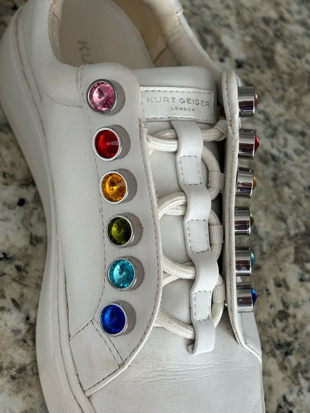 Kurt Geiger London Liviah White Leather Rainbow Crystals Chunky Sneakers Size 37 - Picture 7 of 14